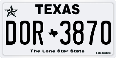 TX license plate DOR3870