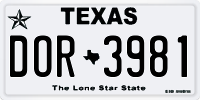 TX license plate DOR3981