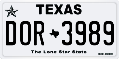 TX license plate DOR3989