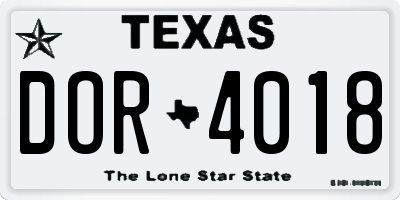 TX license plate DOR4018