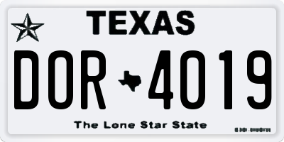 TX license plate DOR4019
