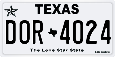 TX license plate DOR4024
