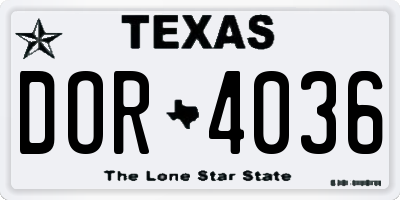 TX license plate DOR4036