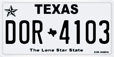 TX license plate DOR4103