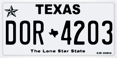 TX license plate DOR4203