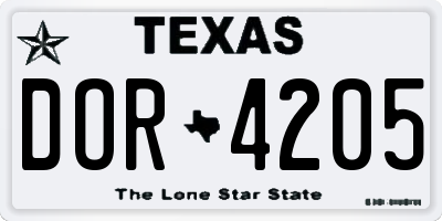 TX license plate DOR4205