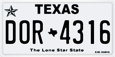 TX license plate DOR4316