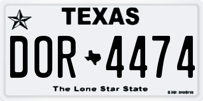 TX license plate DOR4474