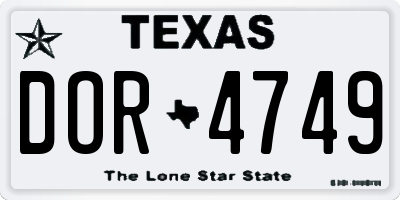 TX license plate DOR4749