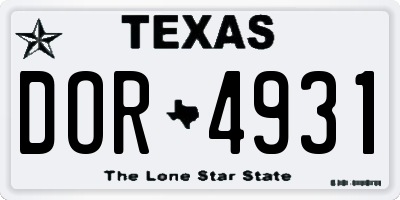 TX license plate DOR4931