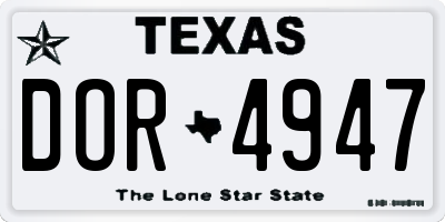 TX license plate DOR4947
