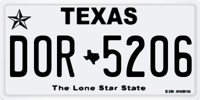 TX license plate DOR5206