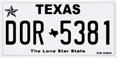 TX license plate DOR5381