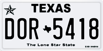 TX license plate DOR5418
