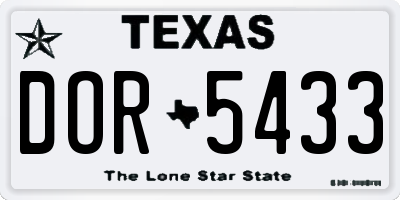 TX license plate DOR5433