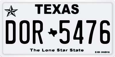 TX license plate DOR5476