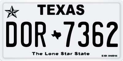 TX license plate DOR7362