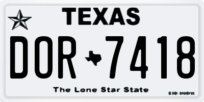 TX license plate DOR7418