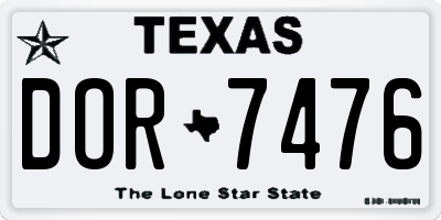 TX license plate DOR7476