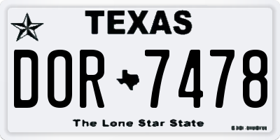 TX license plate DOR7478