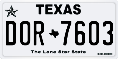 TX license plate DOR7603