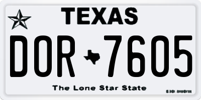 TX license plate DOR7605