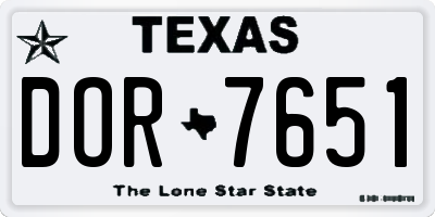 TX license plate DOR7651