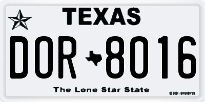 TX license plate DOR8016