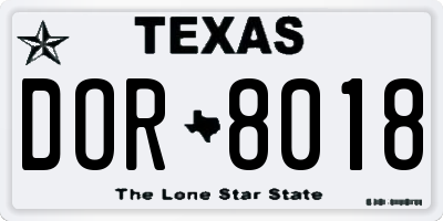 TX license plate DOR8018