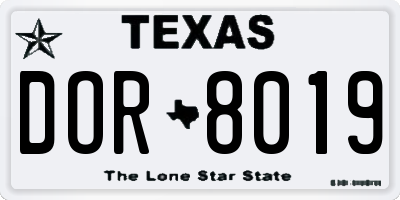 TX license plate DOR8019