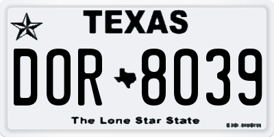 TX license plate DOR8039