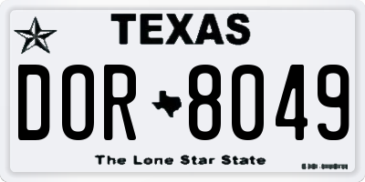 TX license plate DOR8049