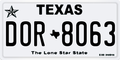 TX license plate DOR8063