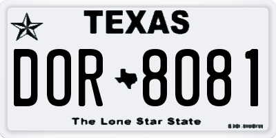 TX license plate DOR8081