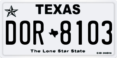 TX license plate DOR8103