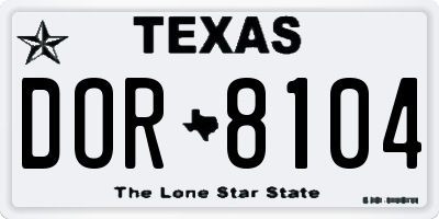 TX license plate DOR8104