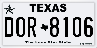 TX license plate DOR8106