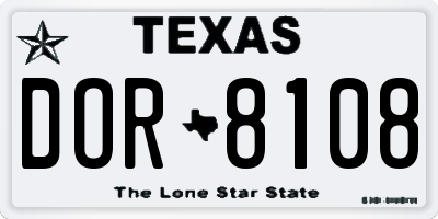 TX license plate DOR8108