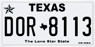 TX license plate DOR8113
