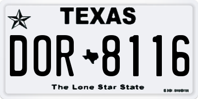 TX license plate DOR8116