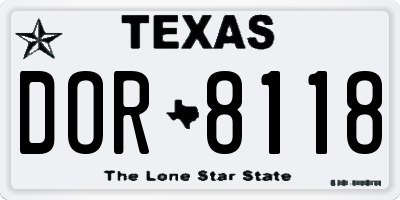 TX license plate DOR8118