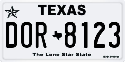 TX license plate DOR8123