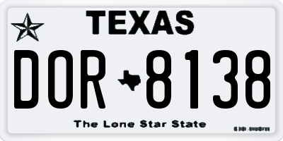 TX license plate DOR8138