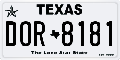 TX license plate DOR8181