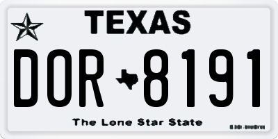 TX license plate DOR8191