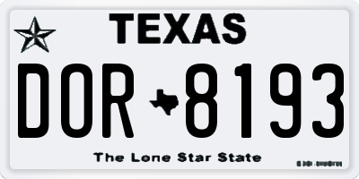 TX license plate DOR8193