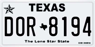 TX license plate DOR8194