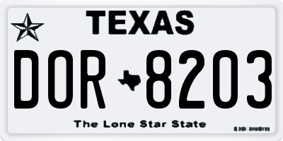 TX license plate DOR8203