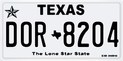 TX license plate DOR8204