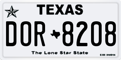 TX license plate DOR8208